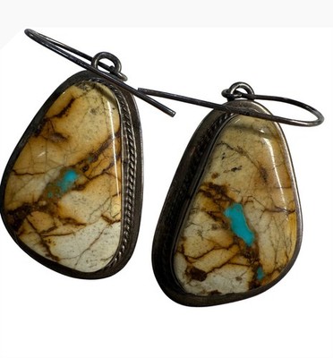 VTG Native American P Sanchez SS 925 Royston Turquoise Earrings Signed READ