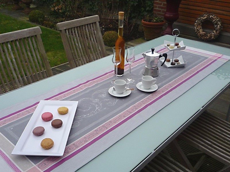 Camino de Mesa Jacquard Algodón Gris Rosa 50x160 CM Francia Teflonschutz