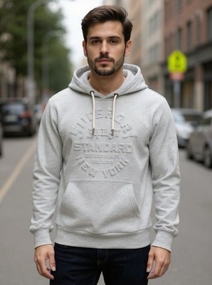 Superdry Hoody Overhead Long Sleeve Pullover Pocket Embossed VL Hoodie Stone Mar