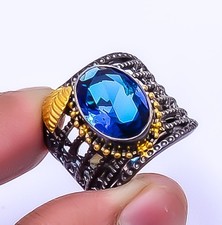 London Blue Topaz Black Rhodium 925 Sterling Silver Ring S.7.5 R16, Christmas
