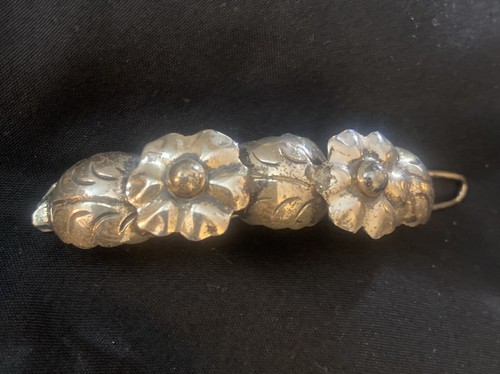 Vintage STERLING Silver Hand Made Stamped Mexico 925 Patina Flower Hair Clip 3”