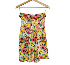 Ruby Rox Vintage Juniors Strapless Dress Water Color Floral Yellow Pink Size 3