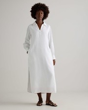 Quince Women 100% European Linen Popover Maxi Dress White Basic Sleeved M