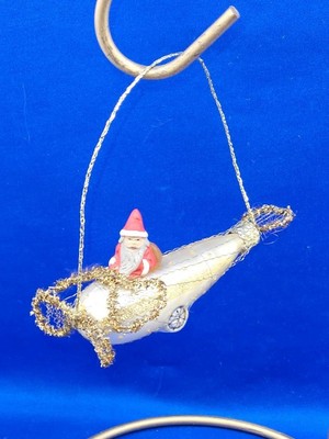 D. Blumchen? Santa Gold Airplane Blown Glass Xmas Ornament Germany Wire Wrapped