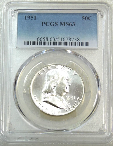 1951 P Franklin Half Dollar PCGS MS63 95% FBL Frosty White PQ New Holder #V275C