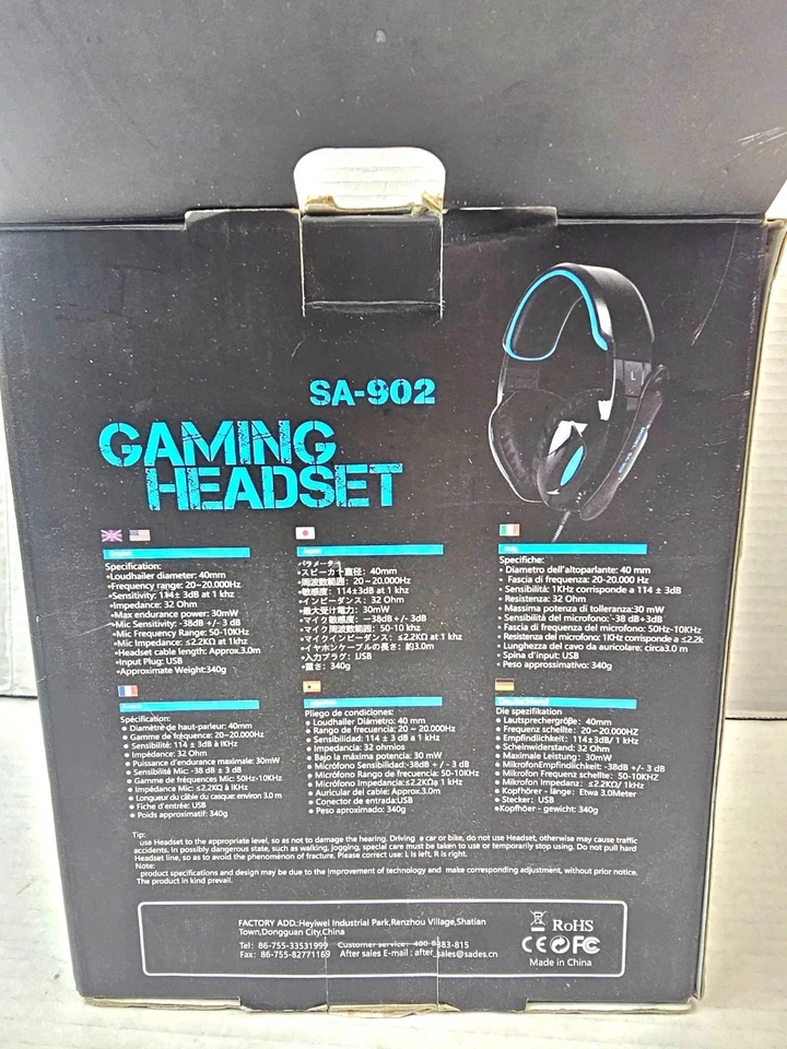 New-Open Box Sades SA-902 Wired Gaming Headset Mic Surround Sound Black & Blue - Image 3 of 4