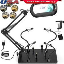 Magnetic Soldering Helping Hands 10X LED Magnifier PCB Holder Desk Clamp New