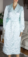 Vintage 80's Komar Seafoam Blue Quilted Belted Floral Robe House Coat Small