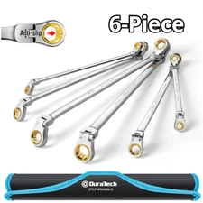 DURATECH Extra Long Anti-Slip Flex-Head Ratcheting Wrench Set, Double Box End