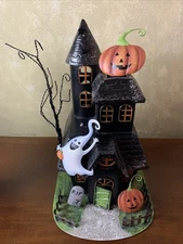 Metal Halloween House Tea Light Candle Holder