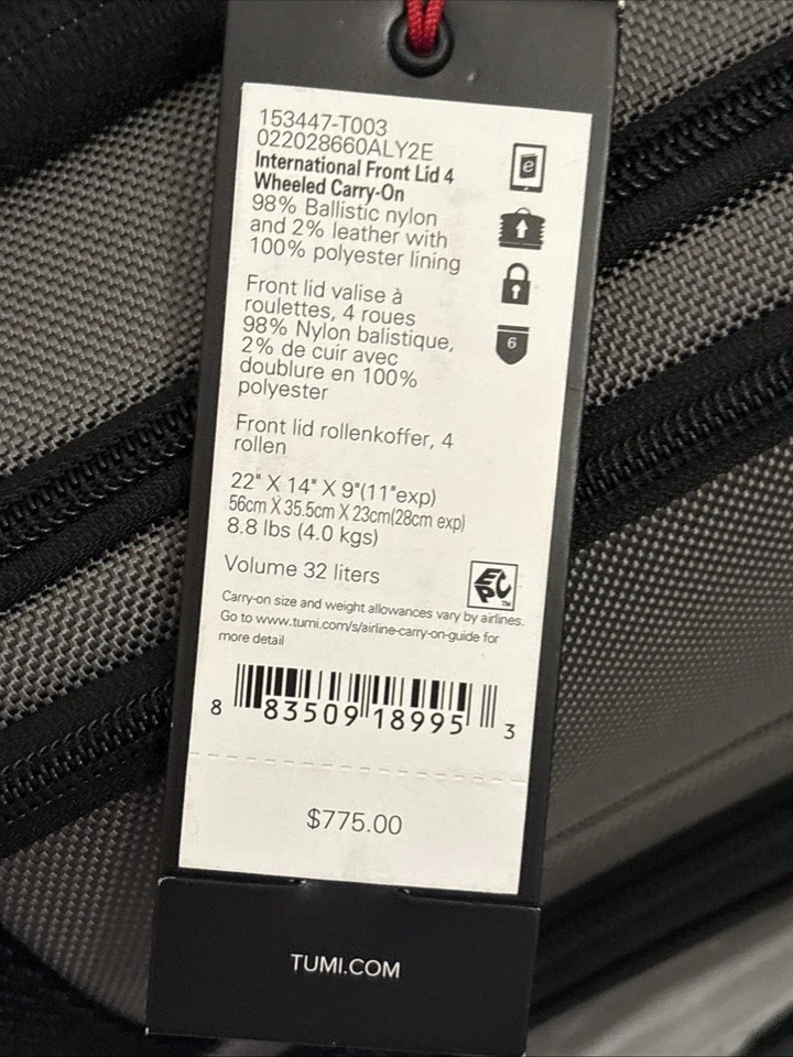Tumi Merge-International Mist Gray / Black Front Lid Access Carry On-$775. NWT - Image 3 of 4