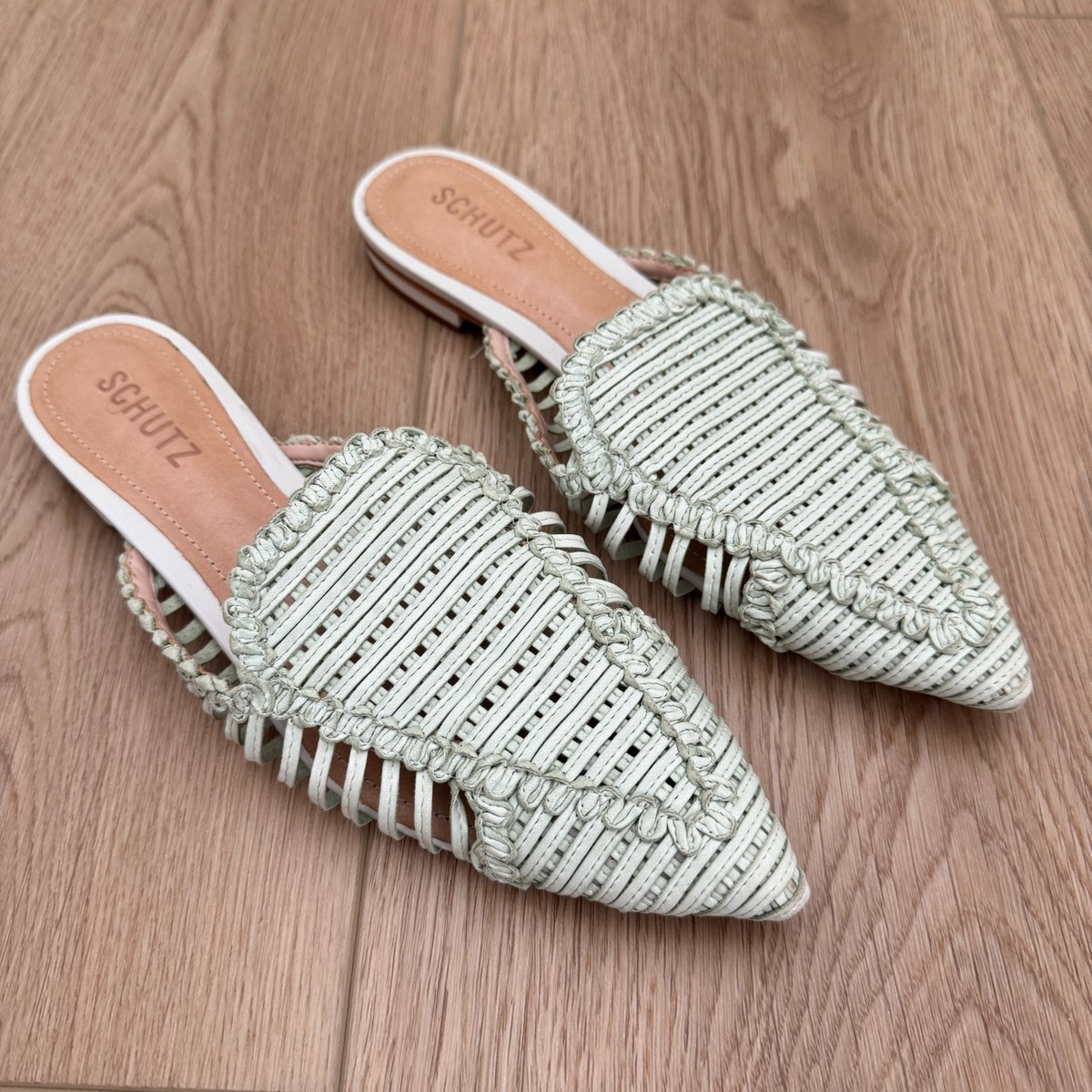 Schutz Mules Slides Flats Shoes Slides All-leather Cream 7B