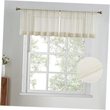 Linen Valance Textured Sheer Curtains for 52"W x 18"L Pack of 2 Natural