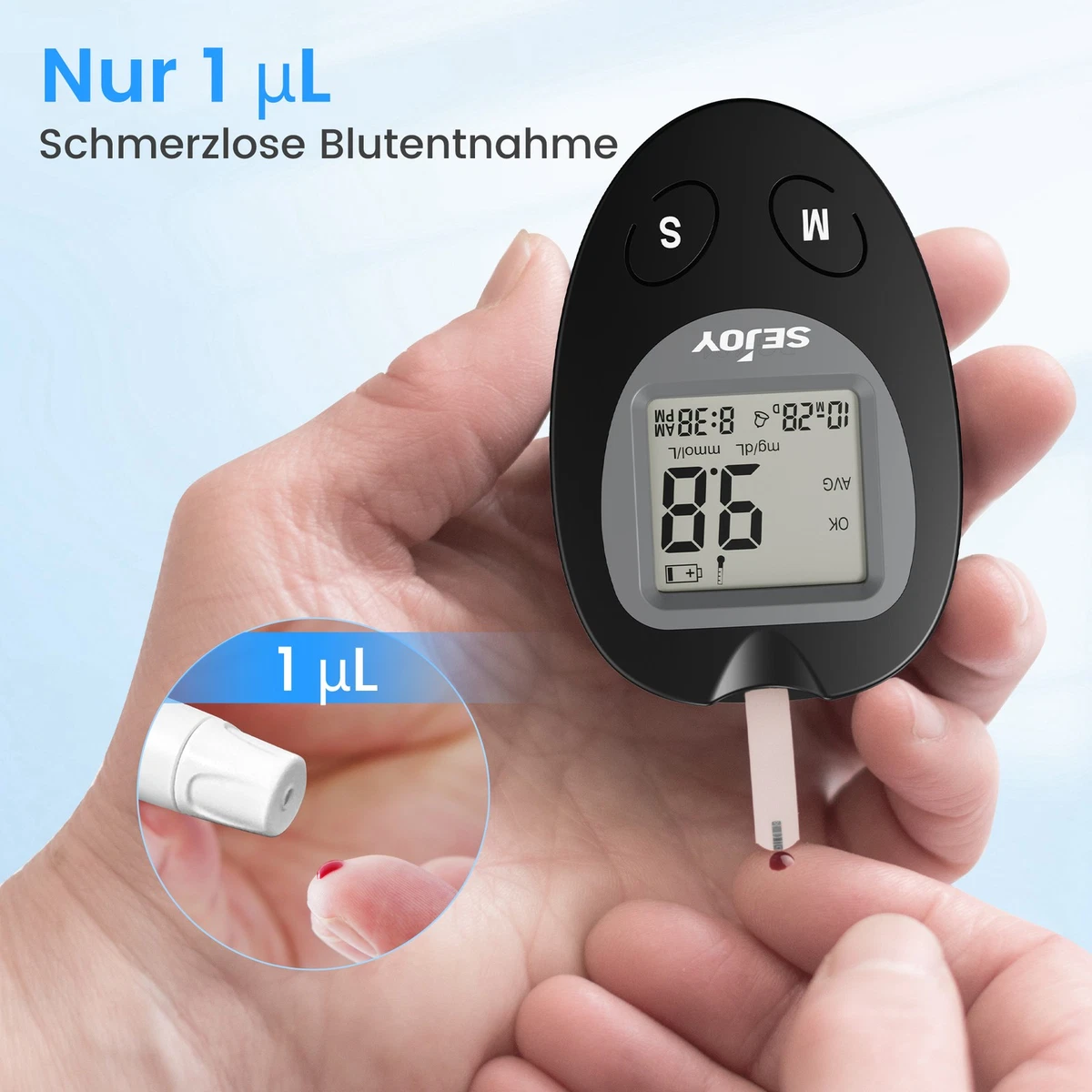 SEJOY Juego de glucómetro para sangre Set de diabetes con 50 tiras reactivas y 50 lancetas