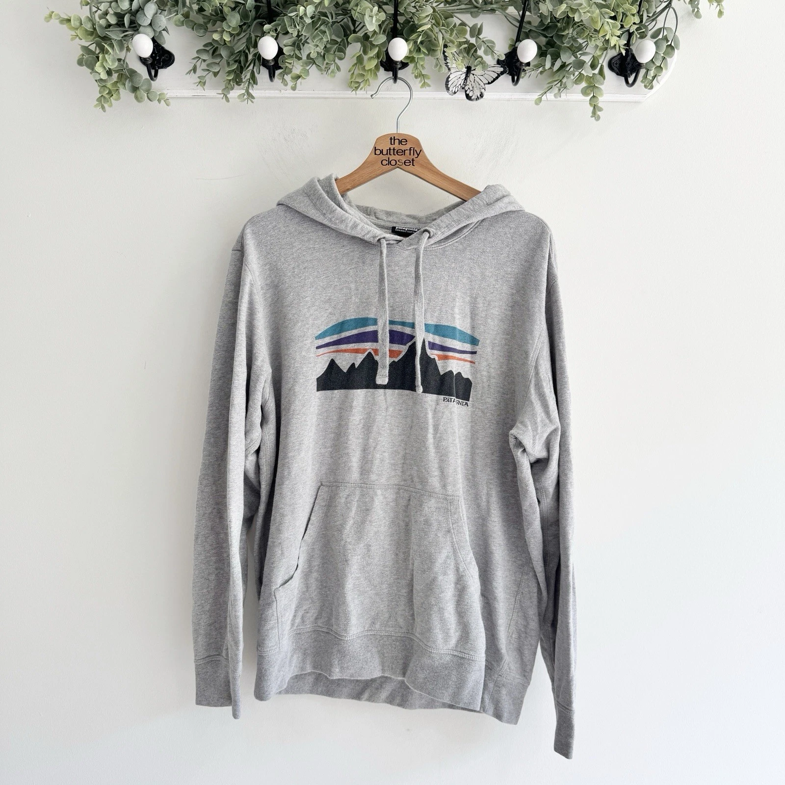 Men’s Patagonia Grey Graphic Front Hoodie Sweatshirt Medium C5917