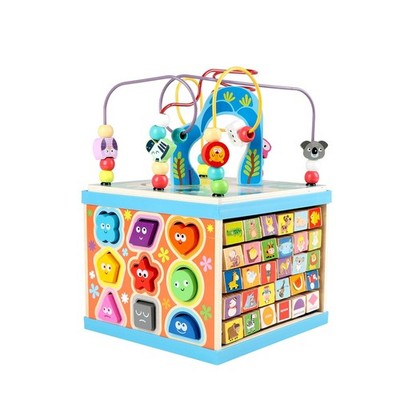 Wooden Activity Cube for Toddlers, 5 in 1 Multipurpose Abacus Early Education...