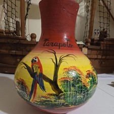 Vintage Vase Parrots, Fronds, and Palms Handpainted Peru Colorful 7