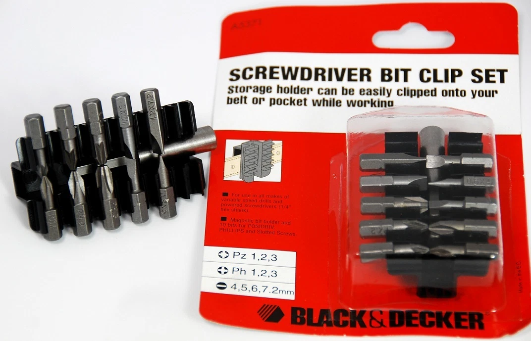 BLACK DECKER SCREWDRIVER BIT CLIP SET 10 PIECES MAGNETIC BIT
