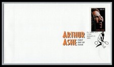 US FDC # 3936 37c Arthur Ashe, Tennis legend,    none  Color Cancel 2005, 9p1585