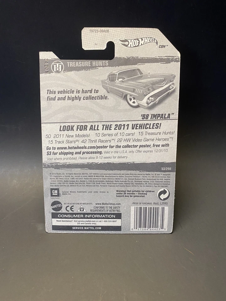 2010 Hot Wheels Treasure Hunt 1958 Chevy Impala Lowrider in Original Package - Image 3 of 4