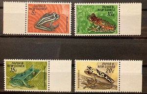 Papua N. G. frogs ,MNH  S.C.#257-60  Complete set of 4 as issued in 1968
