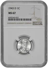 1943 D 1c Lincoln Steel Wheat Cent NGC MS 67 New Holder