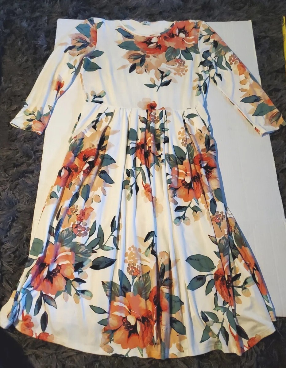 Jessake Floral Long Sleeve Jersey Knit Knee Length Pocket LG Cottage Core Dress Jessake Floral Long Sleeve Jersey Knit Knee Length Pocket LG Cottage Core Dress
