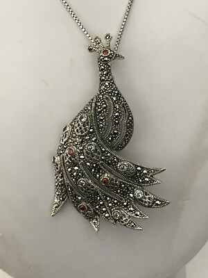 Kanishka 925 Sterling Swarovski Marcasite Peacock Red Blue