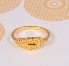 Women's Genuine Textured Leaf In Yellow Gold Plated Engagement Ring For Gift