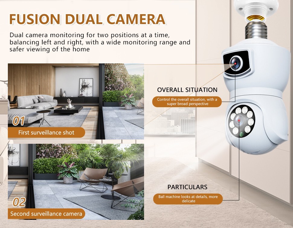 Dual lens high-definition 1080P WiFi network camera, wireless outdoor CCTV PTZ,