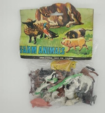 Vintage Farm Animals 21ct  Fence Repackaged plastic bag, Orig card label, 1970s
