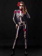 Women's Halloween novelty jumper, rose skeleton party atmosphere cos suit