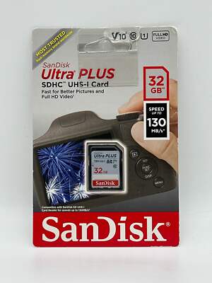 New SanDisk 32 GB Ultra Plus SDHC UHS-1 Memory Card Speed up to 130 MB/s
