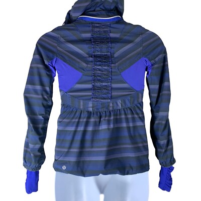 Lululemon Hustle Jacket Size 2 Striped Purple Blue Thumbholes Zip