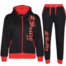 Kids #SELFIE Black Red Tracksuit Hoodie Sweatpants Zipper Joggers Set Unisex