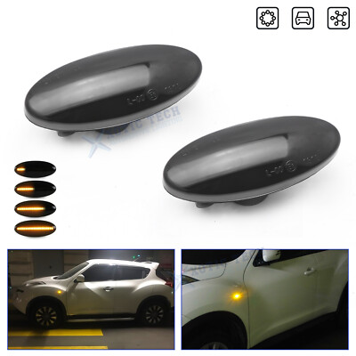 Smoked Fender Sequential LED Amber Side Marker Lights For Nissan Juke Cube Leaf