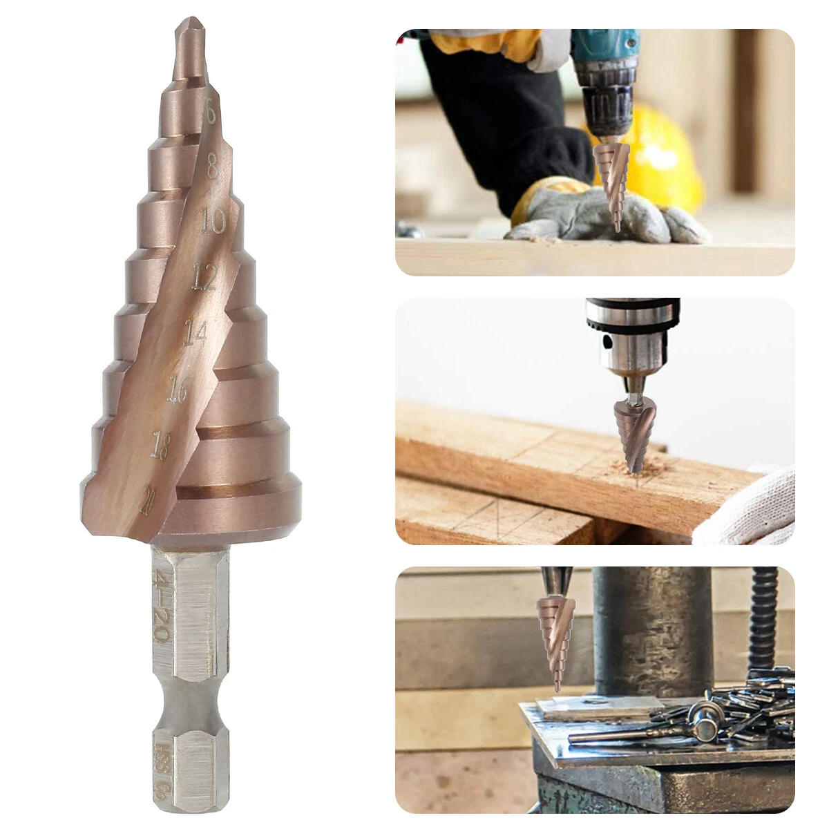 4 20mm Step Drill Bit Set High Speed Steel Double Spiral Step
