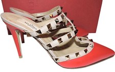 Valentino Garavani Sandals Rockstud Slim Heel Shoes 36.5 Slingbacks Red Leather