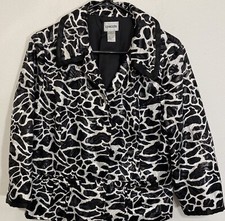Chico s Black White Zebra Animal Print Button Up Jacket Blazer Coat Size 1