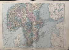 1891 Southern Sweden & Norway Original Antique Hand Coloured Map by G.W. Bacon