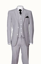 MEN'S SEERSUCKER 2 BUTTON 3-PC SUITS SLIM FIT,FLAT FRONT PANTS DOUBLE VENT 702V