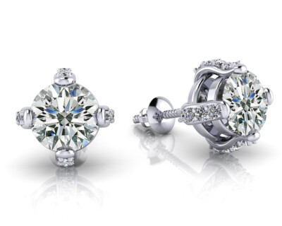 1 1/2 Round Cut  Stylish Stud Earrings In 14k Solid White Gold