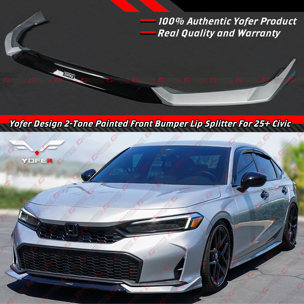 For 25-26 Honda Civic Yofer Solar Silver Black 2 Tone Front Bumper Lip Splitter