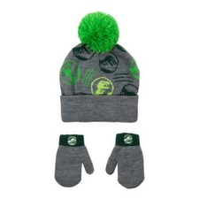 Jurassic Park Toddler Boy's Gray Graphic 2pc Cuffed Pom Hat  Glove Mitten Set