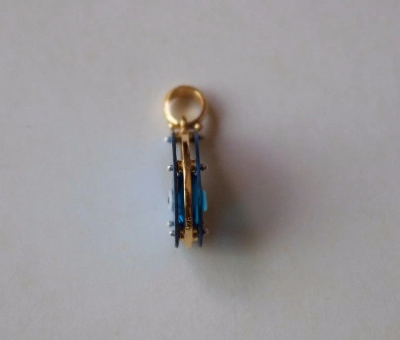 Pingente Berloque Evil Eye Titânio Ouro Esterlina Paisley 14mm da Grécia "mataki" - Imagem 3 de 3