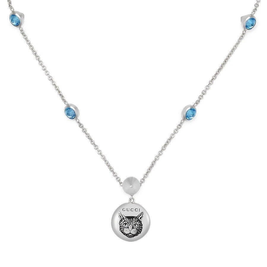 Collier pendentif cercle en zircone bleu argent Blind For Love