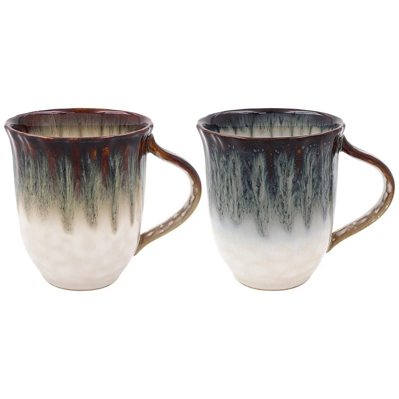 LESSER & PAVEY Mugs Reactive Glazed 2pcs Ceramic Grey Brown 300ml Coffee Cup 2-Tone Gradient