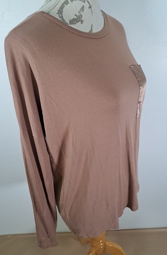 T-shirt KAFFE Ruth marrone manica lunga raso tasca sul petto taglia media - Foto 2 di 13