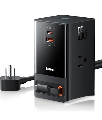 Baseus 6-in-1 65W Charging Station with Retractable USB-C Cable, Power Combo USB