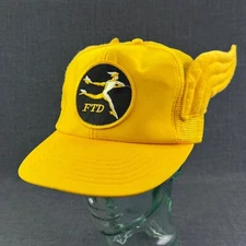 Vintage 1978 Florists Telegraph Delivery FTD Mercury Wing Hat Yellow Snapback
